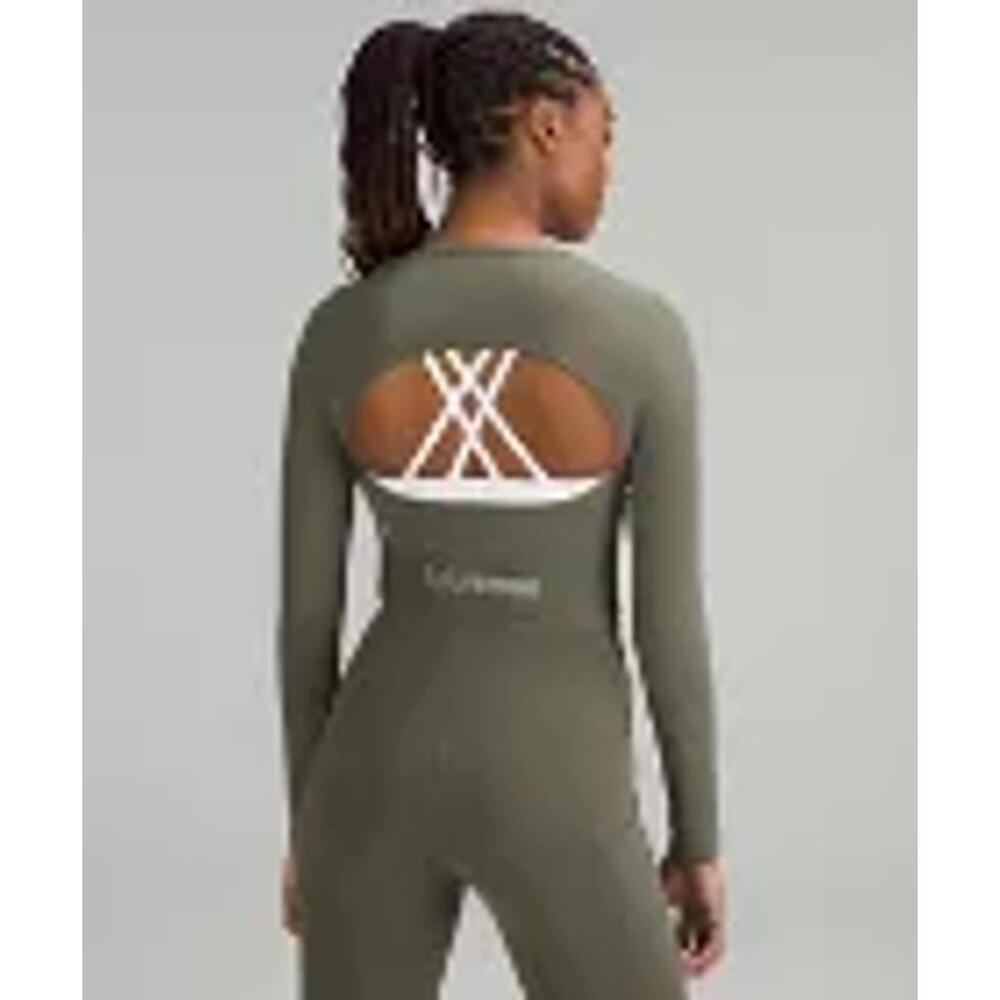 Lululemon Logo Elastic Everlux Long-Sleeve Shirt Army Green Size 10